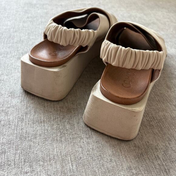 Leather Cream Platform Sandals - Picture 2 of 6